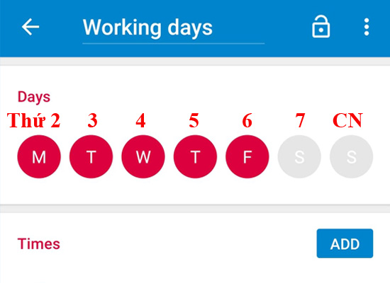 chọn ngày khóa ứng dụng